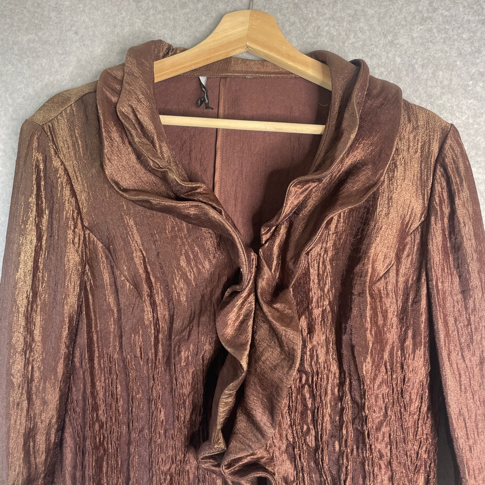 Samuel Dong Shiny Ruffled Collar Jacket Cocktail Sz Medium - Picture 3 of 11
